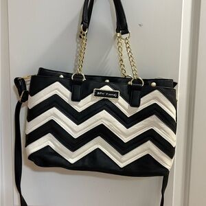 Betsey Johnson Black and White Chevron Shoulder Bag